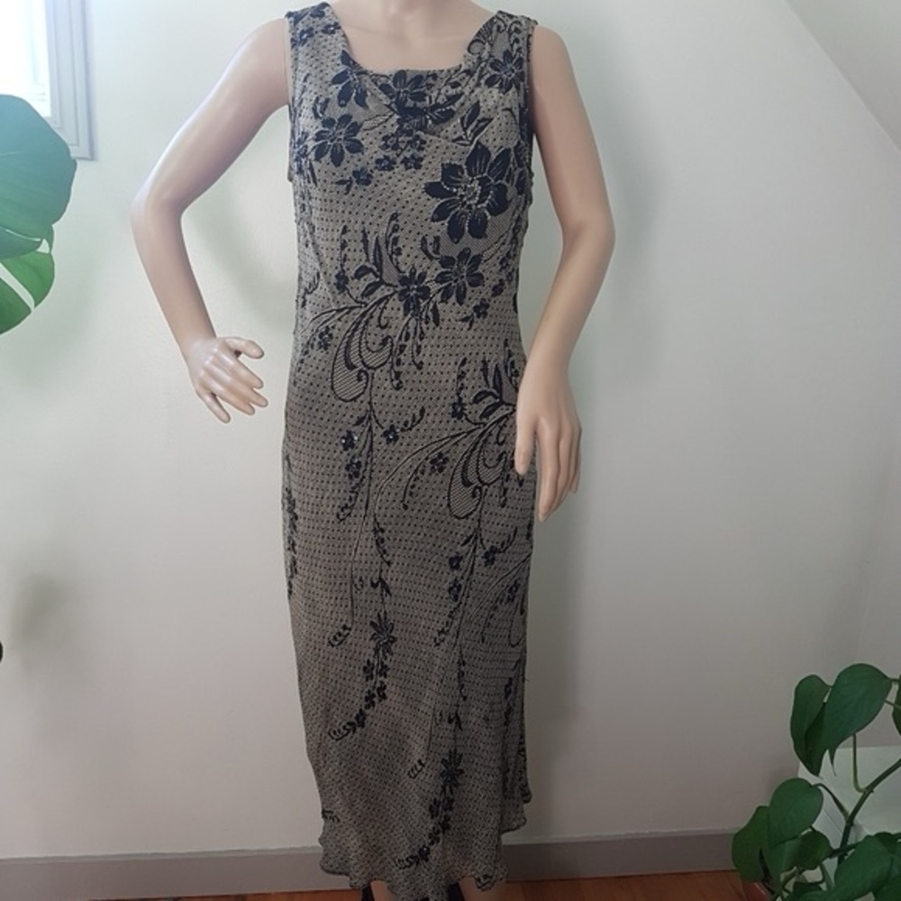 Paradise Vintage Y2K Floral Embellished Sequin Bead Cowl Neck Maxi Dress